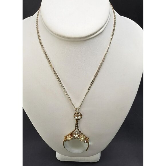 Vintage Gold-Tone Magnifying Glass Pendant Sterling Silver Necklace HS224 - Picture 8 of 11